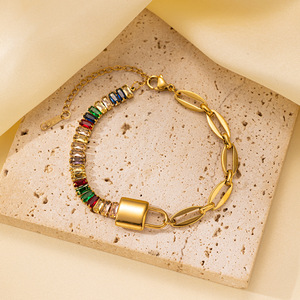 Tassel Bow Heart Pendant <b>Bracelets</b> <b>for</b> Women Fashion Diy Pearl Pendant Stainless Steel Gold-plated Cuban Chain - Product Image 4