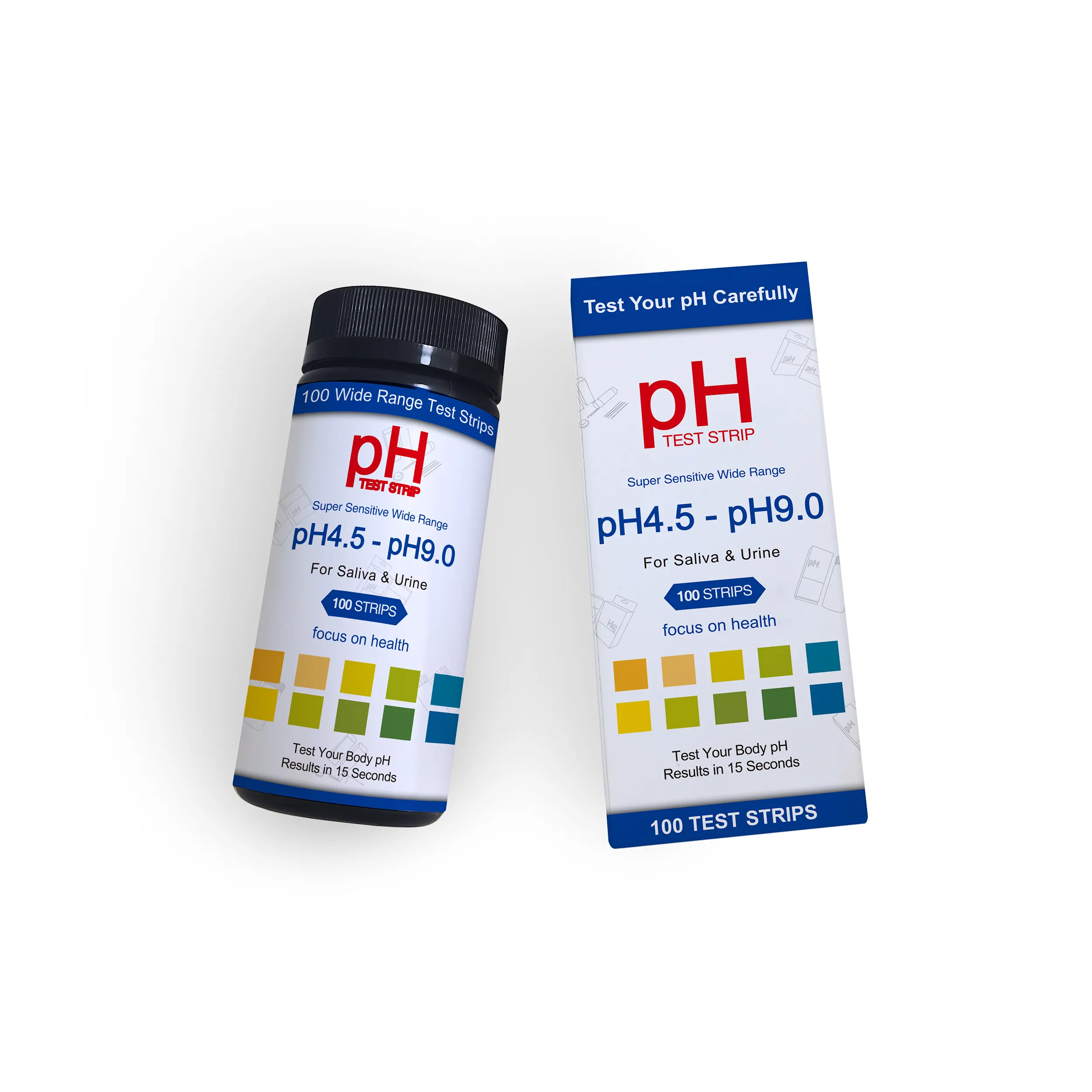 Fábrica fornecida urina pH teste tiras com uma gama de testes de 4,5 ~ 9,0 2 cor blocos