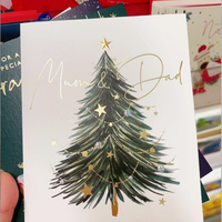 Cartes de vœux de Noël personnalisées imprimées en offset avec surface vernie, logo personnalisé, pliables, en papier pour les fêtes