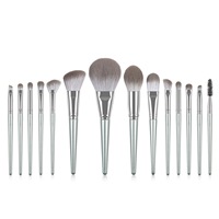 Ensemble de 14 pinceaux de maquillage professionnels haut de gamme gris vegan à poils doux, portables, pour le visage, vente en gros