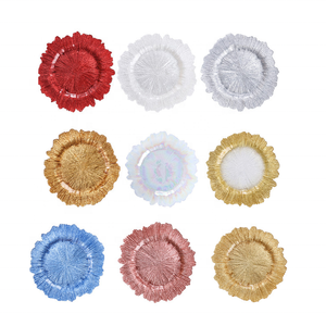 Plaque de chargeur en verre transparent pour dîner et mariage, décorations rondes violettes et colorées de 13 pouces, réception, fête, pièces - Product Image 2