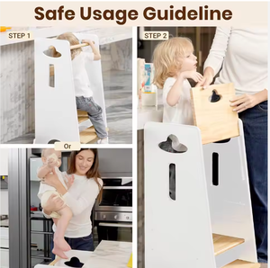 <span class=keywords><strong>Tabouret</strong></span> de cuisine en bois réglable sur 3 niveaux pour enfants, <span class=keywords><strong>tabouret</strong></span> auxiliaire pour enfants, assistant de cuisine, couleurs blanc et naturel - Product Image 5