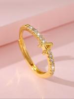 Bague à initiale en acier inoxydable plaqué or 18 carats, étanche, inaltérable, avec zircon 5A, tendance et très vendue