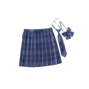 Fashion Short Skirts Pleated Cotton Linen Mini Skirt for Girls plaid student skirt