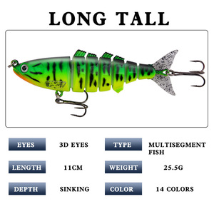 Leurre dur coulant multi-segments Cross Border Minnow 11cm 25.5g, appât artificiel pour la pêche au bar - Product Image 5