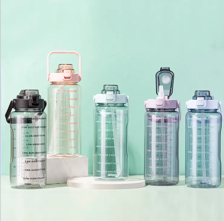 Motivational Water Bottle Large Capacity Water Jug Transparent Wholesale New 2L Sport Plastic Applicable for Boiling Water 10pcs