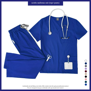 NiaaHinn Ensemble de tenues médicales unisexes en spandex à col en V pour hôpital, uniforme d'infirmière, vêtements de travail pour femmes et hommes - Product Image 2