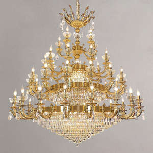 Lámpara colgante grande de lujo europeo Vestíbulo Hotel Villa Candelabro de cristal dorado tradicional - Product Image 4