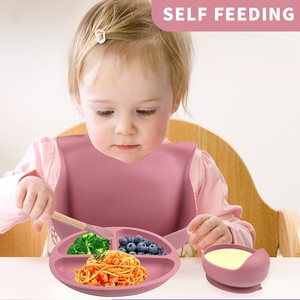 Ensemble repas bébé en <span class=keywords><strong>silicone</strong></span> sans BPA, portable, comprenant un bol, une <span class=keywords><strong>cuillère</strong></span> et une assiette - Product Image 2