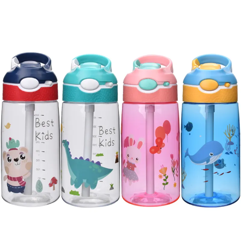 Aohea BPA Free 480ml Tritan bottiglia di acqua con simpatico cartone animato modello e paglia di Silicone per i bambini