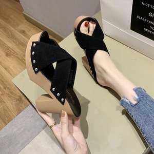 Fish Mouth Thick Sole Cross Strap Thick <b>Heel</b> Outwear Sals for Women Summer Fashion Elegant High <b>Heels</b> - Product Image 1