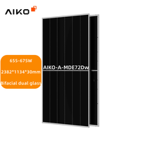 Panneaux solaires de type N ABC de marque AIKO de niveau 1, 670 Watt, 660 Watt, 650 Watt avec technologie Infinite, bifaciaux 655w, 665w, 675w