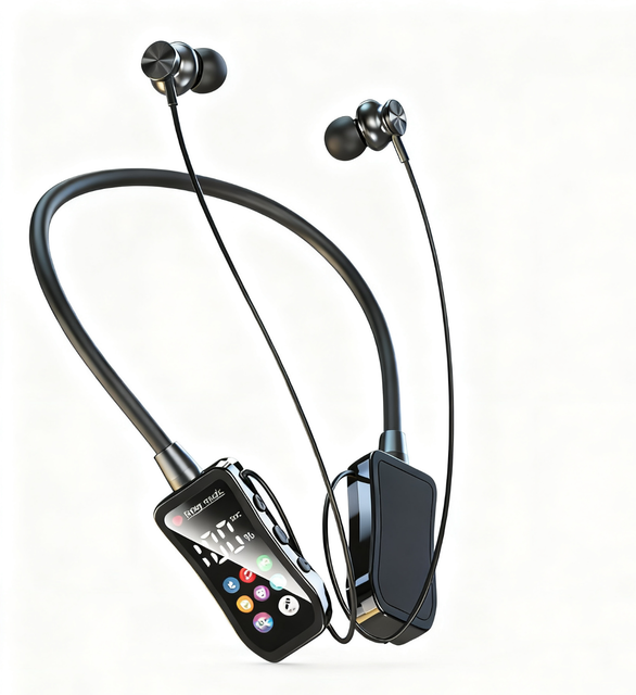 Colorful Digital Display BT 5.4 Super Bass Stereo Wireless IPX4 Waterproof Neckband Sports Headset TF Card Slot Touch Control