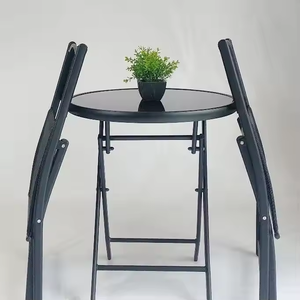 आउटडोर dia60x70cm गैल्वेनाइज्ड फोल्डिंग काले टेम्पर्ड राउंड ग्लास बार टेबल - Product Image 2