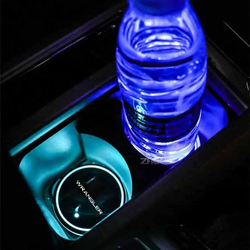 Car Accessories Atmosphere Led Lights Car 3d Logo Projector Light Illuminate Charging Led Cup Pad Holder Coaster Led Cup Holder