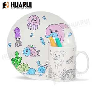 Peignez votre propre tasse et assiette en céramique à café bricolage peint à la main non peint pour enfants - Product Image 4