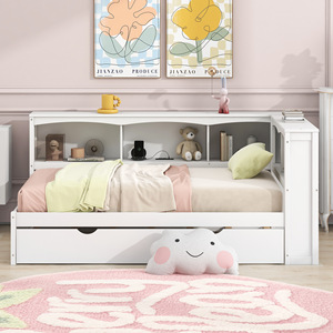 White Wooden Storage <b>Bed</b> With Shelves And Drawers <b>Space</b> <b>Saving</b> Low Box <b>Bed</b> For Children Adults And Elderly - Product Image 2