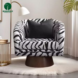 Poltrona Moderna ed Elegante Moontree con Schienale Incrociato, Rivestimento in Tessuto con Motivo Zebrato, Sedia Singola in Legno <span class=keywords><strong>per</strong></span> Soggiorno e <span class=keywords><strong>Camera</strong></span> da Letto - Product Image 4