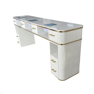 3 Seats European <b>White</b> Color Beauty Salon Spa Nail Work Station Manicure <b>Desk</b> Nail Table with Fan - Product Image 2