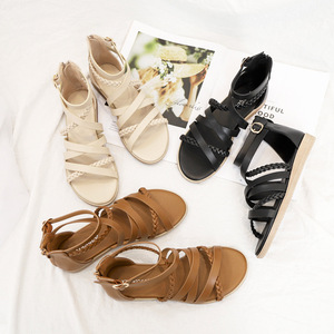 Brown Genuine Leather Ankle Strap <b>Flat</b> <b>Sandals</b> with Braided Detail Open Toe Buckle Closure Summer Women Shoes Drop Shipping - Product Image 4