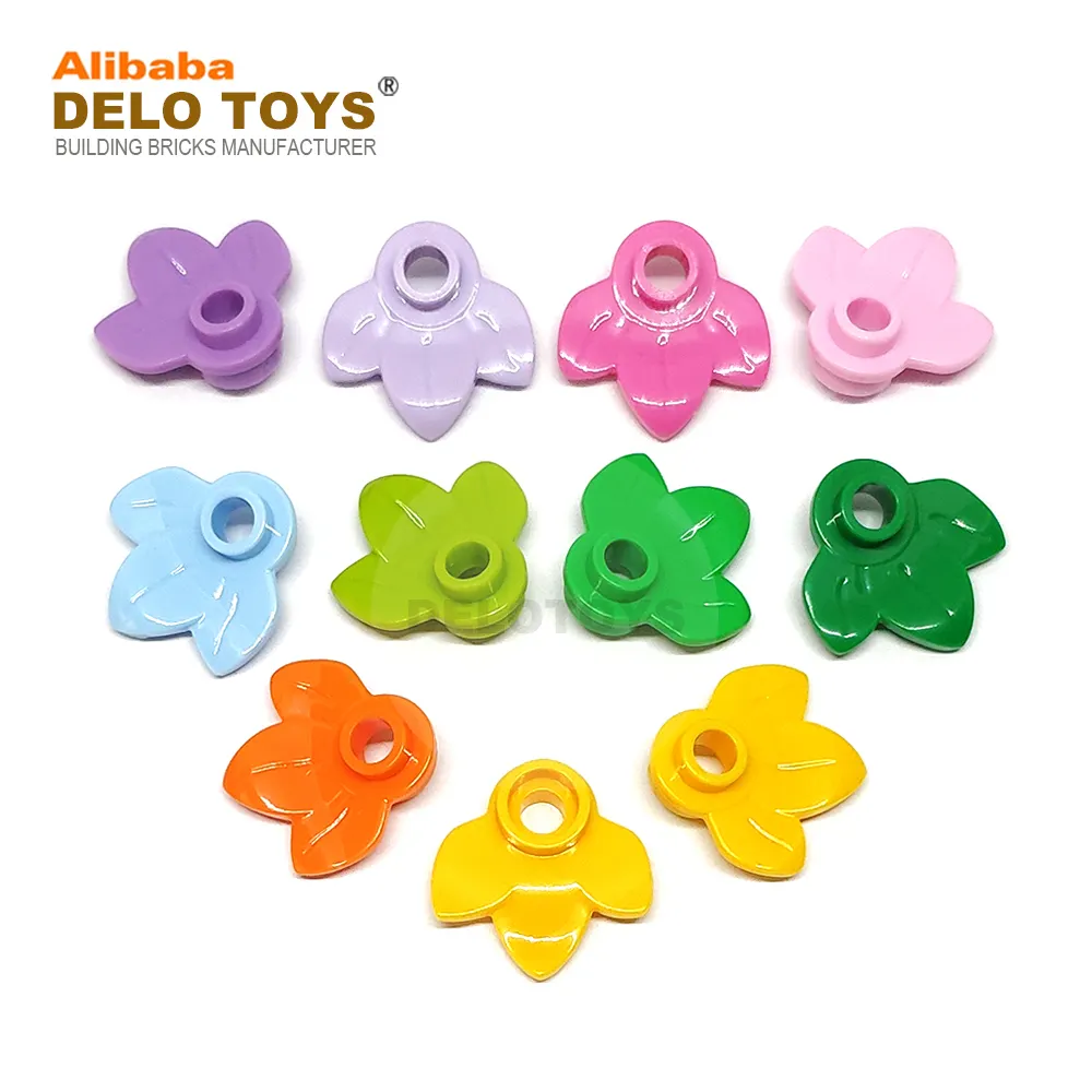 DELO TOYS ( 10 Colors ) DIY bulk building blocks ABS bricks Leaf Plant Plate, Round 1 x 1 with 3 Leaves Garden Toys (NO.32607)