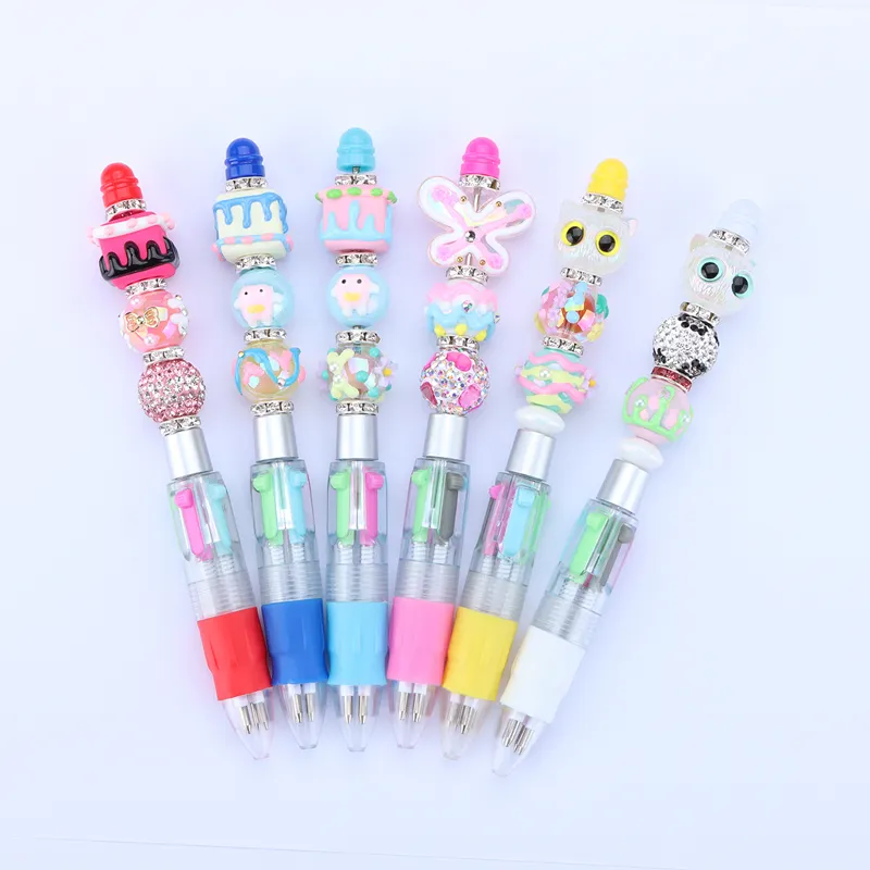 MEGA stock mini bolígrafo beadable de cuatro colores, joyería novedosa creativa DIY, bolígrafo decorativo con cuentas de 4 colores, regalo para estudiantes