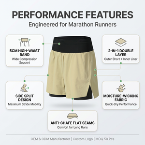 Shorts de sport personnalisés pour hommes et shorts de course pour femmes 2 en 1, anti-transpiration, extensibles dans quatre directions, antidérapants, pour marathon - Product Image 3