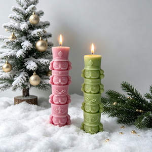 3D Embossed Christmas Pillar <b>Candle</b> Stacked Festive Design Home Decoration Holiday Gift - Product Image 2