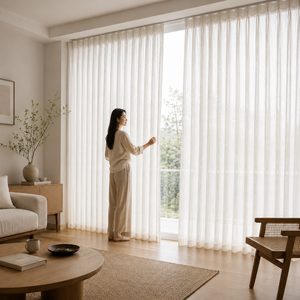 Voilages texturés en faux <span class=keywords><strong>lin</strong></span> DaiRui, blanc crème, pour chambre et salon, panneaux de voile doux et translucides, rideaux occultants, vente en gros - Product Image 1