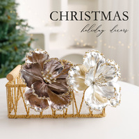 Grandes fleurs de Noël artificielles en PVC de luxe Lingkai, 17 cm, magnolia scintillant, classiques, pour accessoires d'arbre de Noël