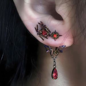 Vintage Goth Spider Web Hoop <b>Earrings</b> for Women Men Punk Red Crystal Water Drop Pendant <b>Earrings</b> Party Fashion Jewelry Y2K Gift - Product Image 1