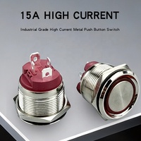 Sakelar Tombol Tekan Logam 16mm Tahan Air LED Beriluminasi Momentary Latching 15A Anti Vandal untuk Kelautan Otomotif RV
