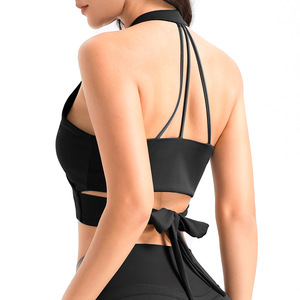 Amimeda Cross-Strap Yoga Top Deep V Neck Self-Tie Back Padded Sports Bra For Pilates Fitness Women - Product Image 5