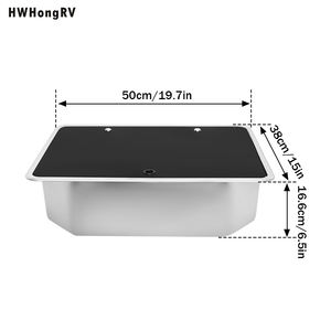 Fregadero de Cocina para Autocaravana de Acero Inoxidable 304 con Tapa de Vidrio Templado y Kit de Grifo Plegable de Agua Fría y Caliente para Barco o Camper - Product Image 3