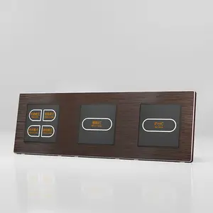 Interruptor de luz con botón pulsador rectangular, pared moderna con toma USB,