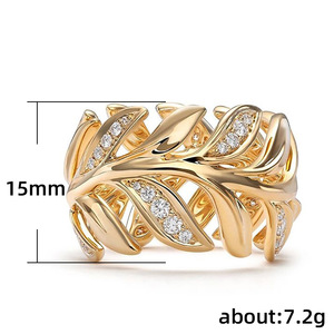 Creative <b>Gold</b> Plated Copper Vine Leaf <b>Ring</b> with Claw <b>Set</b> for Women Romantic Elegant Fashion Party Jewelry - Product Image 5
