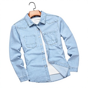 Camisa de Manga Larga de Algodón Azul Claro para Hombre, con Bolsillos en el Pecho, Corte Regular, Cuello Clásico, para Primavera - Product Image 1