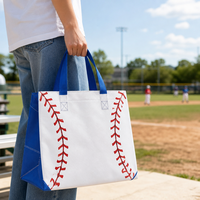 Sac fourre-tout réutilisable en non-tissé, imprimé motif baseball, personnalisé, écologique, pour le sport, les nouveautés, les enfants, les expositions, vente en gros