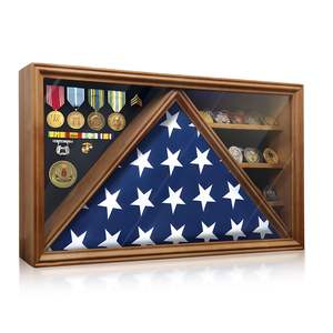 Boîte à souvenirs en bois massif de grande taille pour médailles militaires, drapeau funéraire, cadre photo en tissu pour les anciens combattants, vente en gros 2026 - Product Image 2