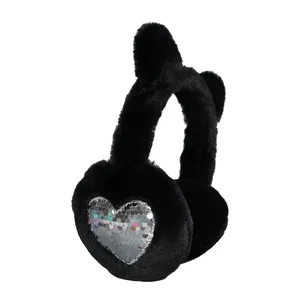 2024 extérieur femmes hiver chaud mignon <span class=keywords><strong>cache</strong></span>-oreilles <span class=keywords><strong>polaire</strong></span> fausse fourrure coeur bling mignon <span class=keywords><strong>oreille</strong></span> couverture pour temps froid - Product Image 1