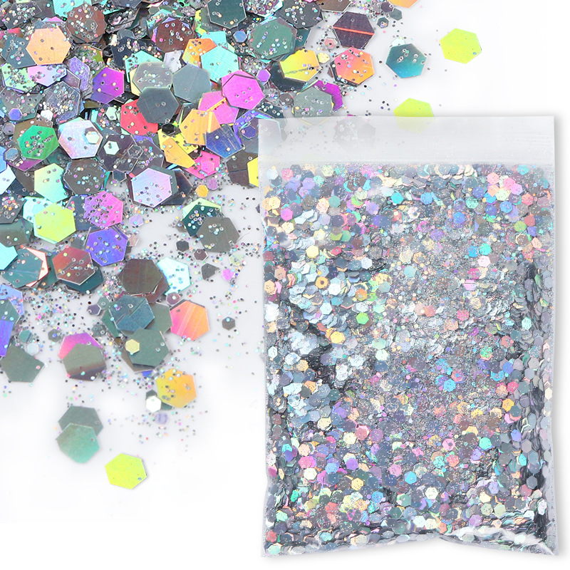 Sachets de 50g de poudre laser hexagonale mélangée - Argent laser