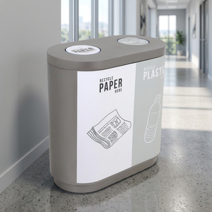 60L <b>Dual</b> <b>Compartment</b> Elegant Fiberglass Outdoor Recycling <b>Bin</b> with Removable Inner Bucket and Open Top for Office Public Areas - Product Image 3