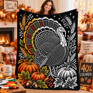 Custom Thanksgiving DIY Coloring <b>Throw</b> Blanket Rectangular Plush Animal Pattern Home Decor Classic Style Autumn - Product Image 3