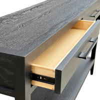 Table console d'entrée de salon HL622-150 au design moderne en bois de chêne massif avec étagères de rangement et 2 tiroirs
