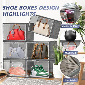 DAYOOH Lot de 10 boîtes à chaussures noires épaisses, organisateur de chaussures robuste amélioré, empilable, avec porte latérale rabattable - Product Image 3