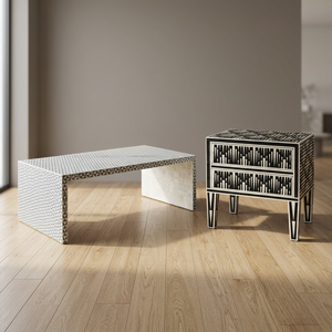 Mesa de Centro Moderna con Incrustaciones de Hueso, Diseño Único y Elegante, Mesa Auxiliar para Sofá, Estructura de Madera, 2 Años de Garantía, Muebles para Sala de Estar, BS INTERNATIONAL - Product Image 1
