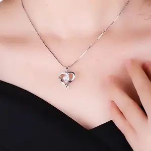 Custom Chain Necklace Pendant Letter 925 Silver Crystal Heart Shape Pendant 5A CZ heart pendant for woman