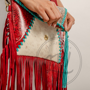 LW Turquoise Vintage Women's Designer <b>Bag</b> Genuine Leather with Fringe Tassel Single Strap Cross Body Hot Selling Painted <b>Bag</b> - Product Image 4