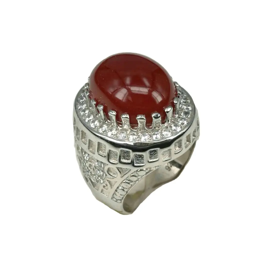 Keiyue big oval shape indian natural red agate stone men's ring in sterling silver or copper