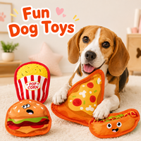 Jouet interactif pour animaux de compagnie en peluche grinçante, couineur, à mâcher et à tirer, en forme de pizza, burger, hot-dog, popcorn, pour chiens, thème fast-food